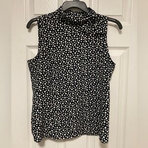 Liz Clairborne Black Polka Dot Mock Neck Sleeveless Blouse #RB